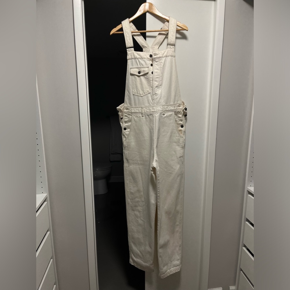 Decade Studio Frankie Denim Overalls White Size Medium